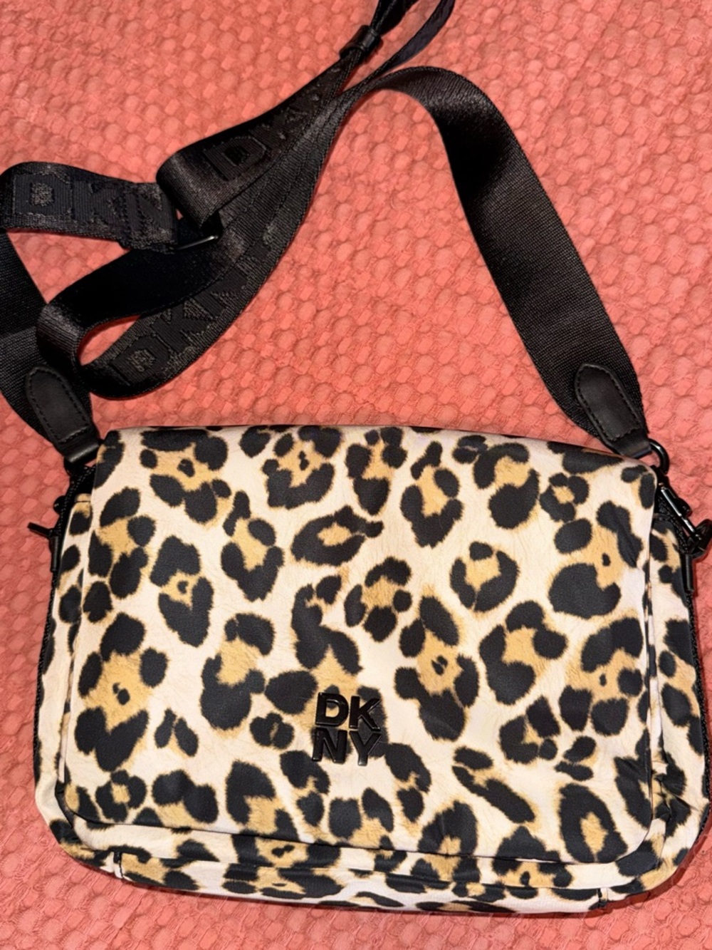 DKNY Leopard-Print Crossbody convertible to hand held Bag in Black and Tan